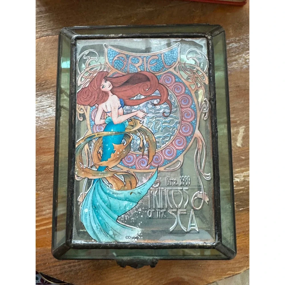 Disney Store Ariel Art Nouveau Glass Jewelry Box Little Mermaid Mucha Circa 1989